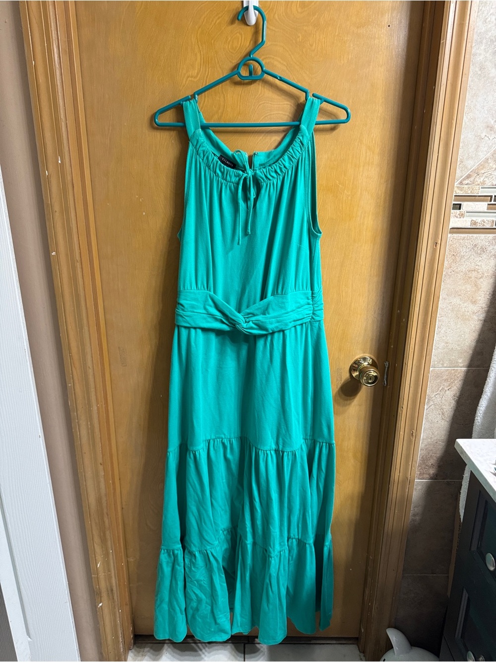Talbots Teal Sleeveless Maxi Dress with Waist Tie